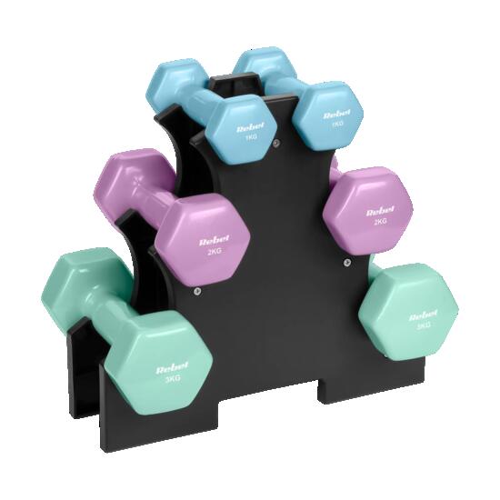 Hantelki żeliwne winylowe HEX zestaw 7 kg stojak 2 x 0.5kg-1kg-2kg Rebel