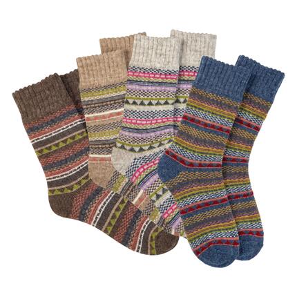 Damen Herren Wintersocken für Wandern & Hütte mit Alpakawolle ohne Gummi 4 Paar