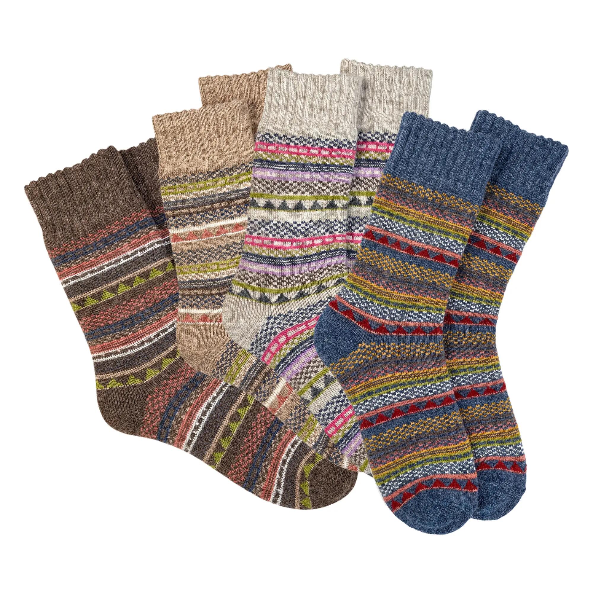 Damen Herren Wintersocken für Wandern & Hütte mit Alpakawolle ohne Gummi 4 Paar 1/6