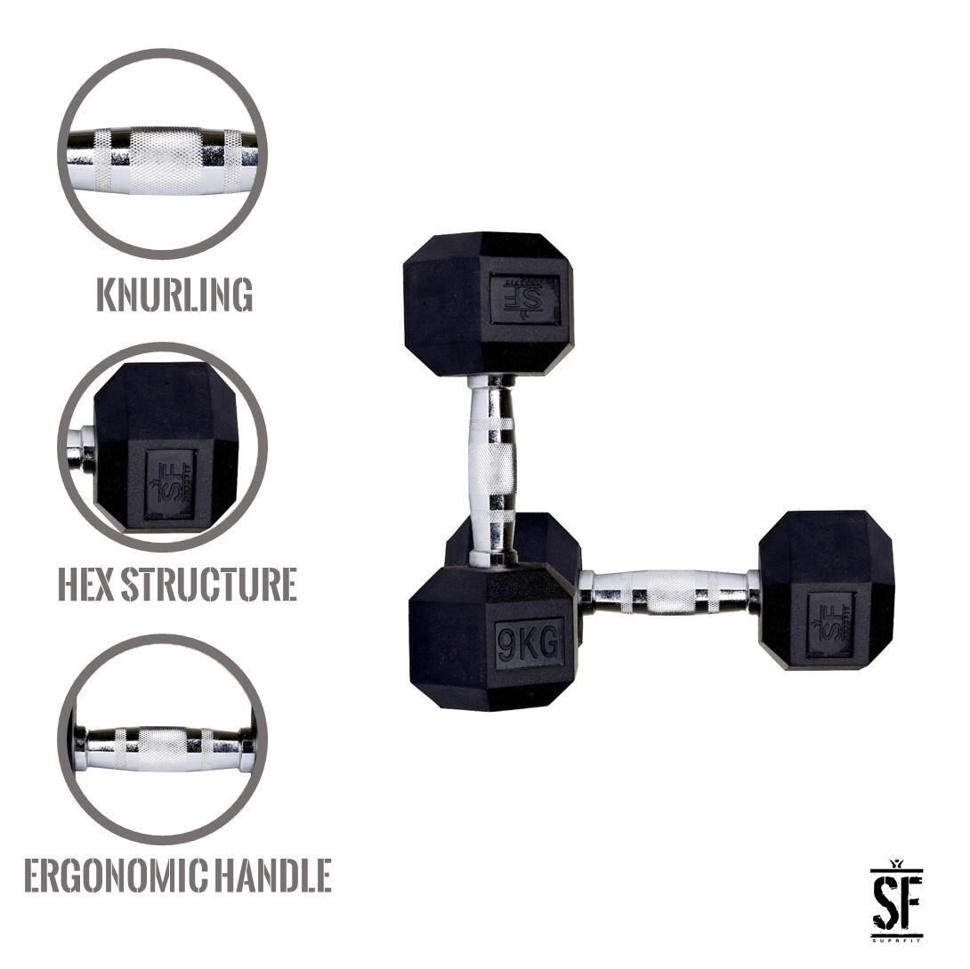Haltères courts Suprfit Hex en caoutchouc (la paire)- 1-50kg la paire 4/5