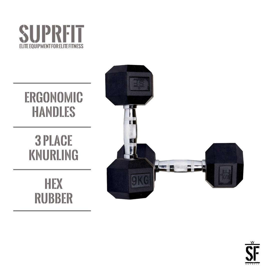 Haltères courts Suprfit Hex en caoutchouc (la paire)- 1-50kg la paire 5/5