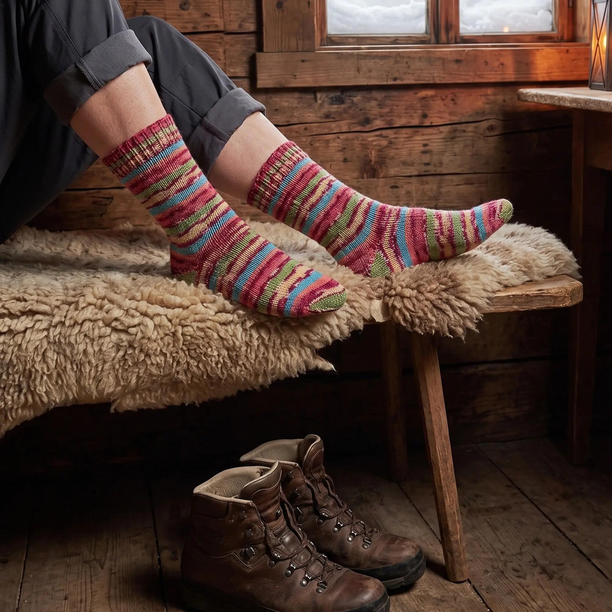 Damen Herren Winterwandern Wollsocken wie handgestrickt, 70 % Wolle, 2 Paar 3/6