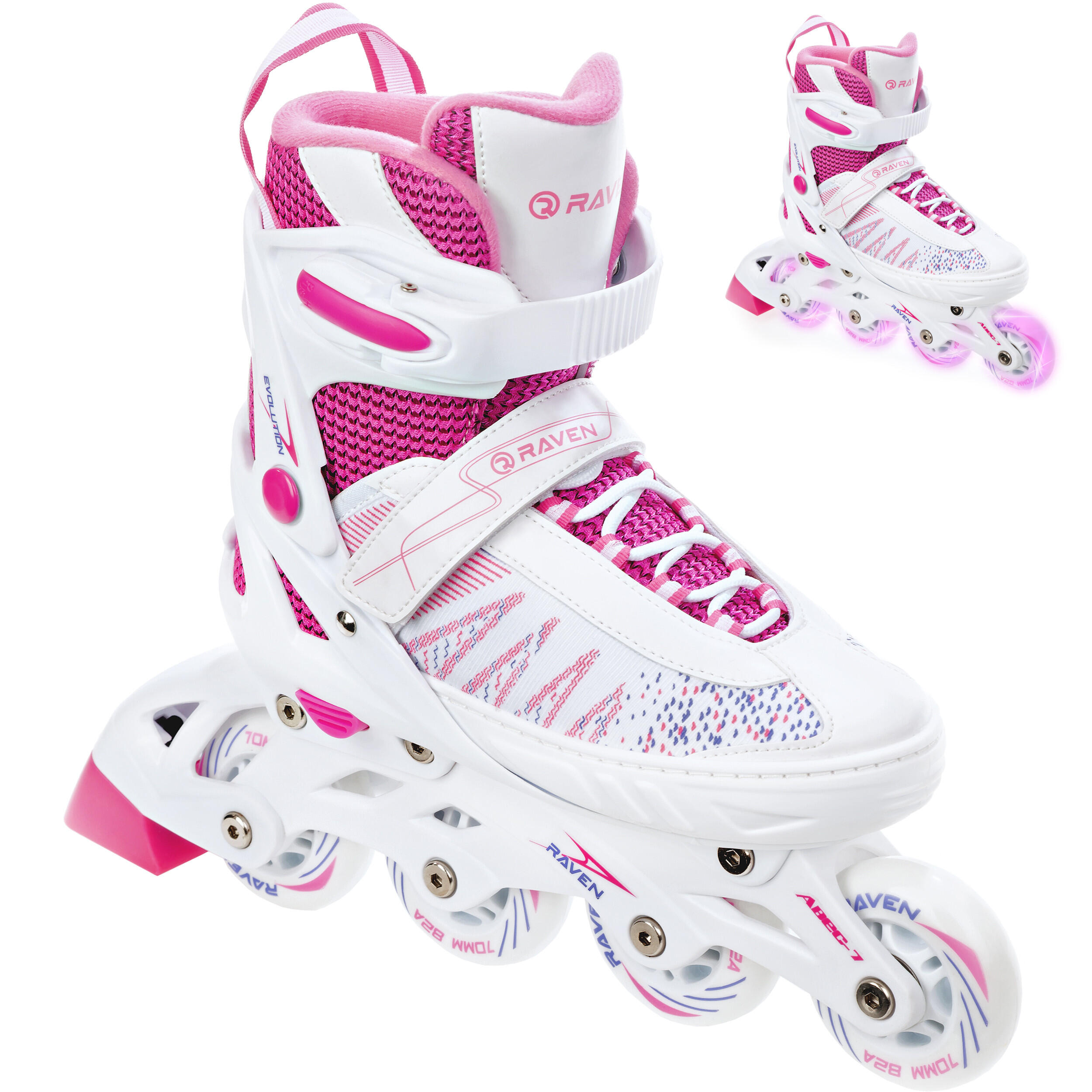 Raven - Raven Grace Patins À Roulettes Ajustables Roues Led - Rollers En Ligne - Blanc|rose - Decathlon