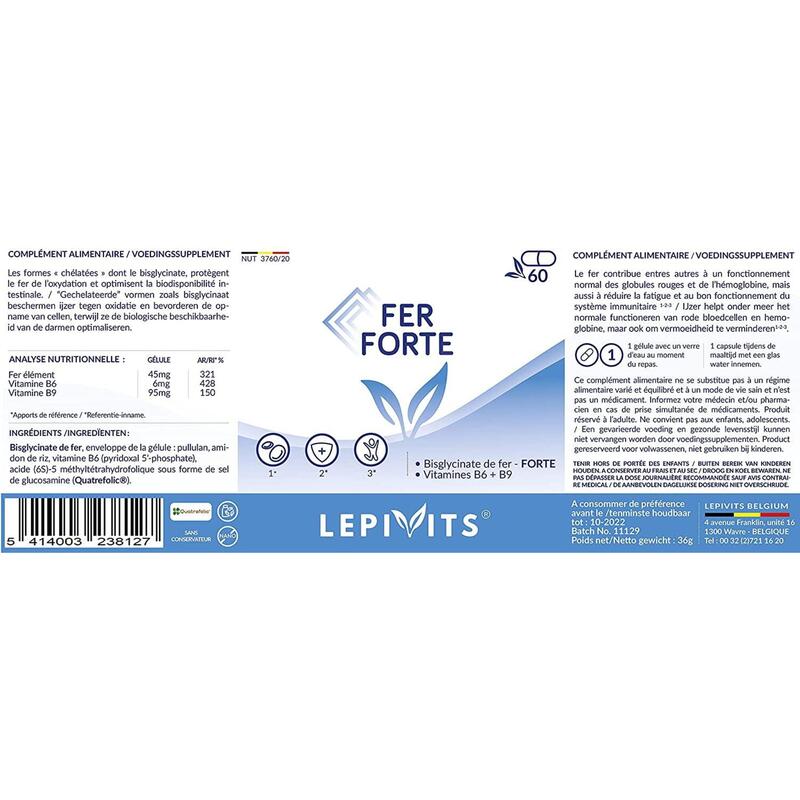 Fer Forte - Ijzerbisglycinaat + actieve B6 & B9 vitaminen