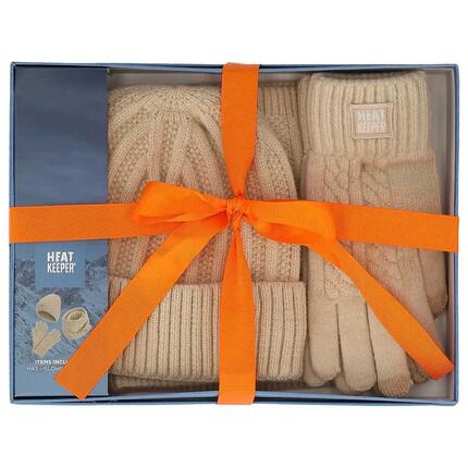 Coffret Cadeau Femme - Bonnet + Tour de Cou + Gants - Beige chiné