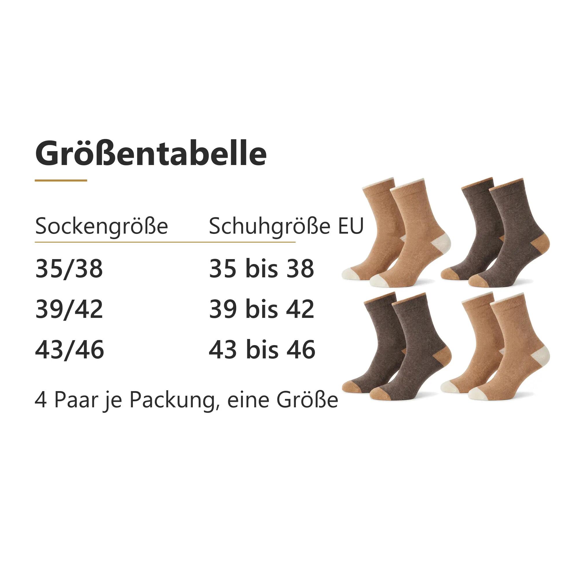 Damen Herren Freizeit Wollsocken mit Kaschmirwolle 4 Paar warme Wintersocken 6/8