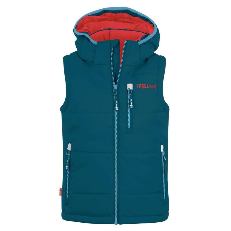 Gilet polyfibre enfant Narvik bleu pétrole/rouge