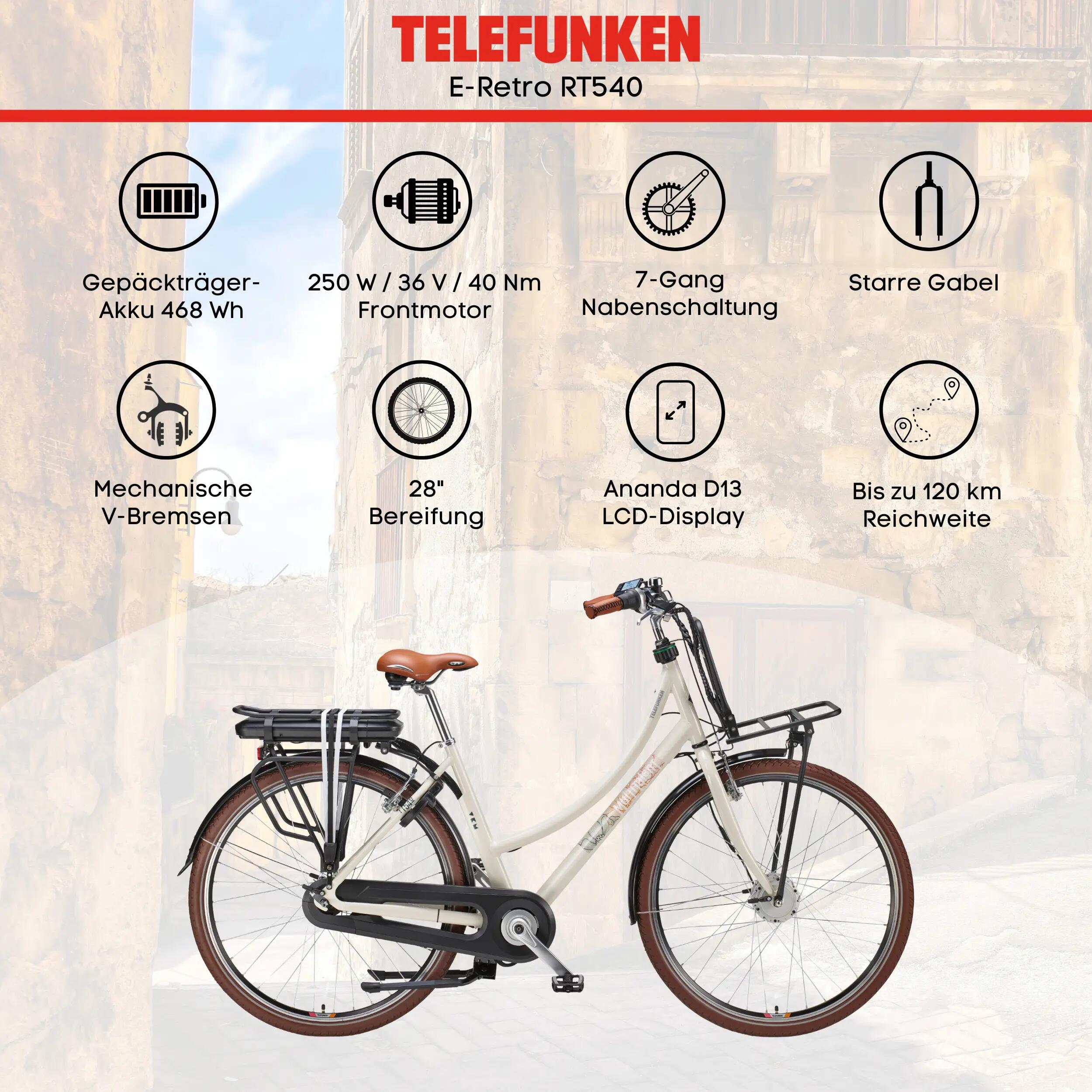 E-Bike RT540 28 Zoll 7-Gang Pedelec City Retro Elektrofahrrad 5/7