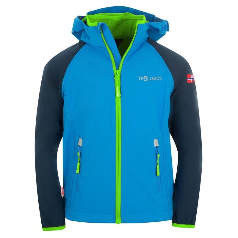 Veste softshell enfant Rondane déperlante bleu marine/bleu moyen/vert