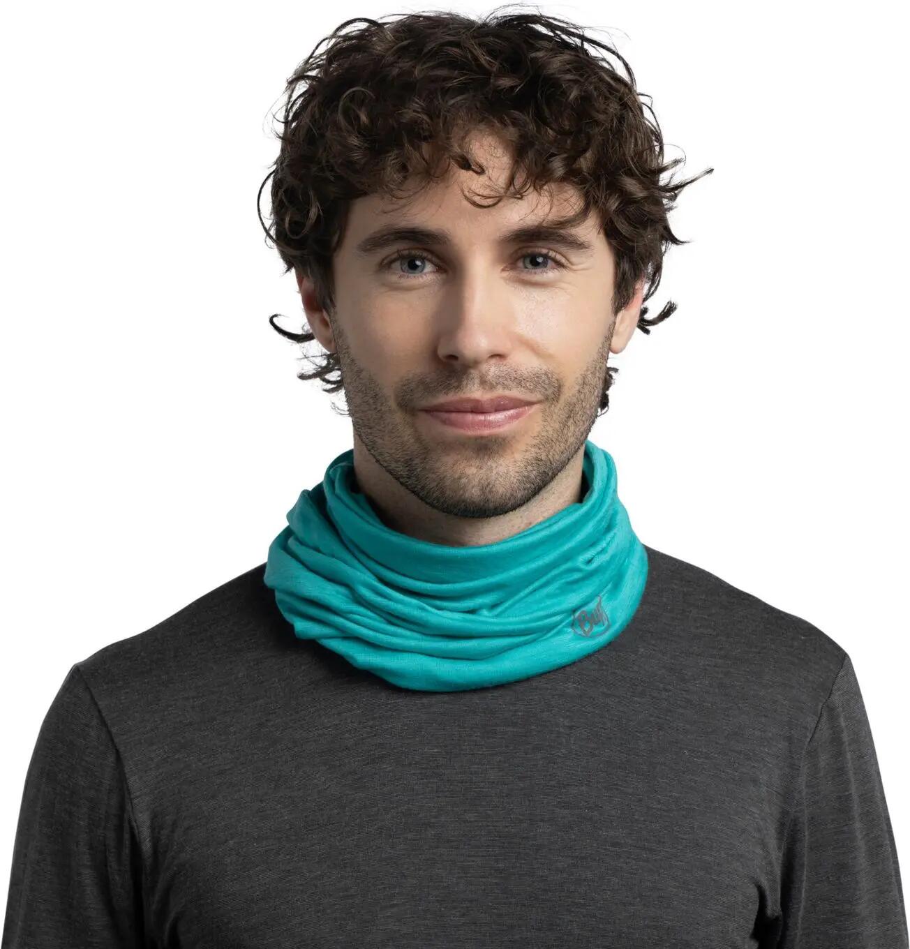 Merino-buff voor om de nek, lichtgewicht, zeegroen 3/4