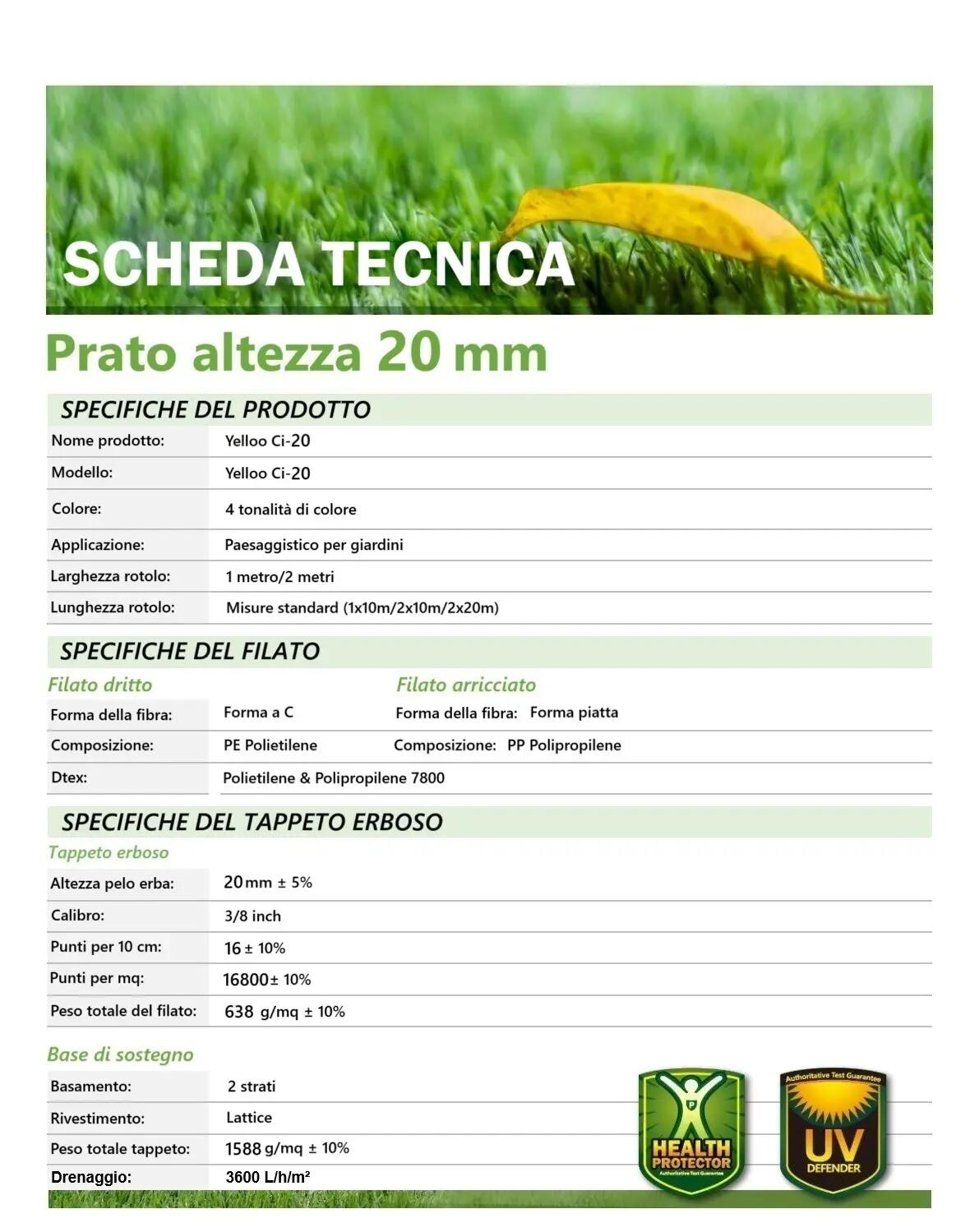 Tappeto in Erba Sintetica 20 mm 1x10mt adatto per pavimentazione palestre 10mq 10/14