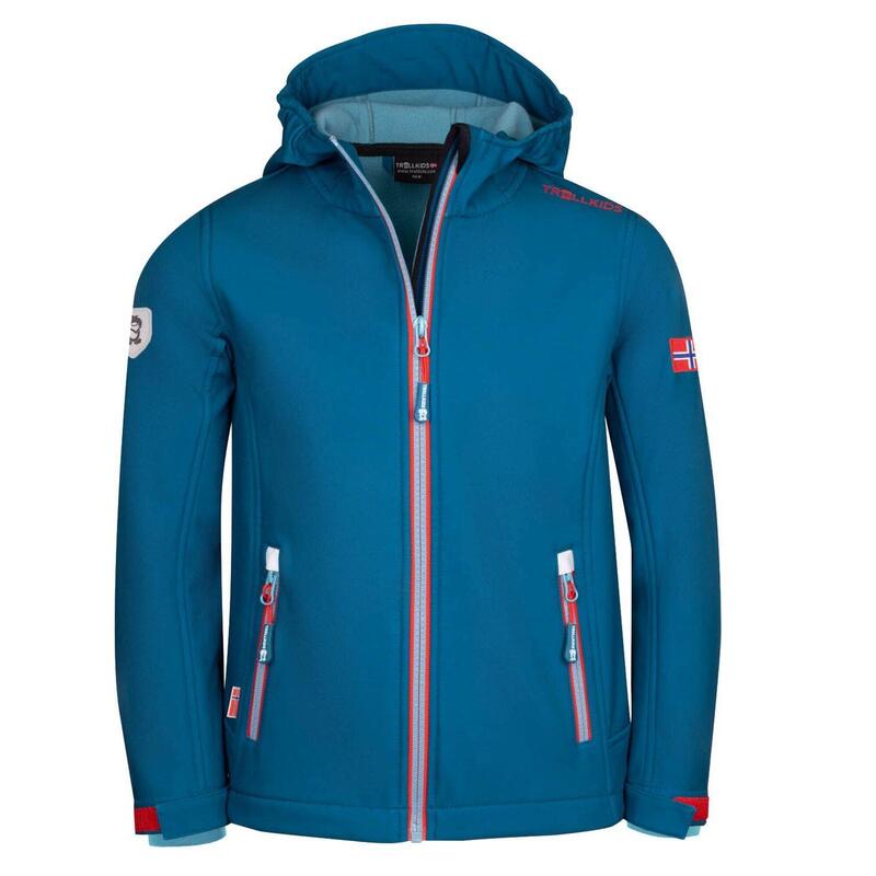 Kinder Softshell Jacke Trollfjord Petrolblau/Rot