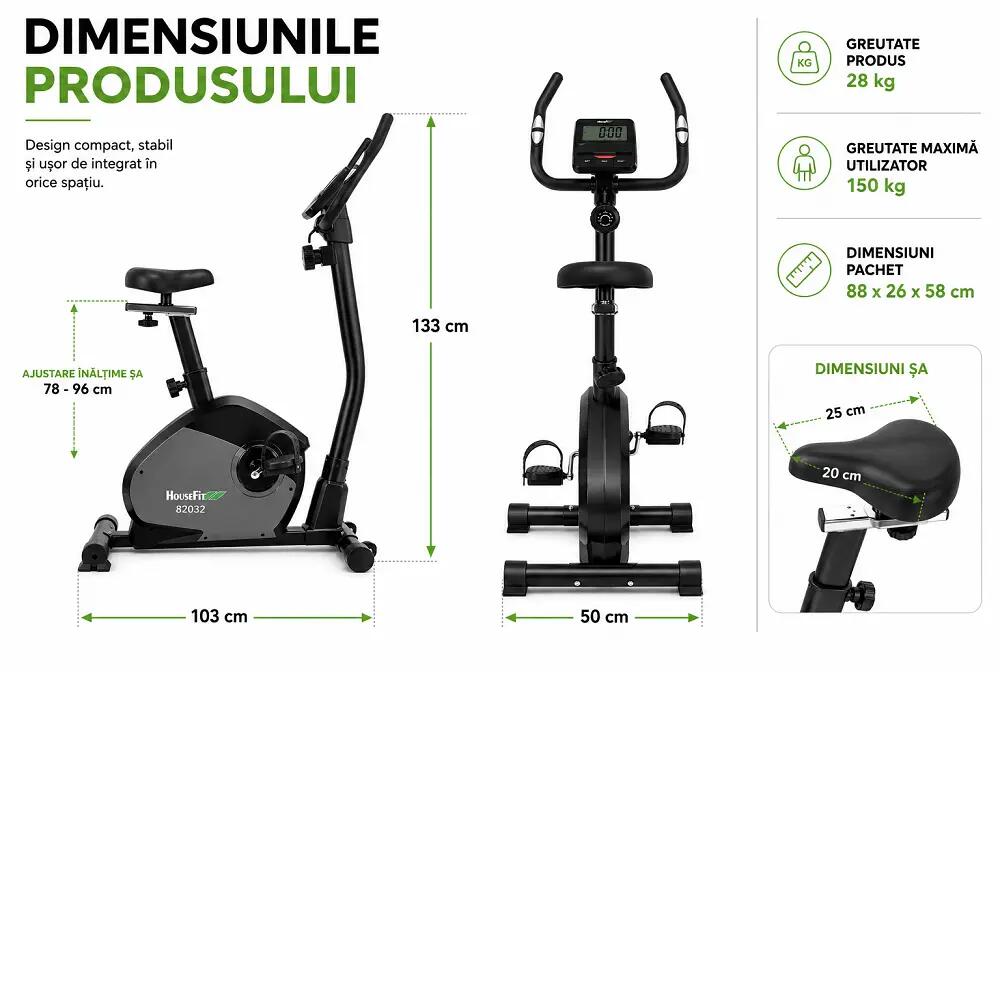 Bicicleta magnetica HB-82032HP, greutate max utilizator 140 kg, volanta 8 kg 7/9