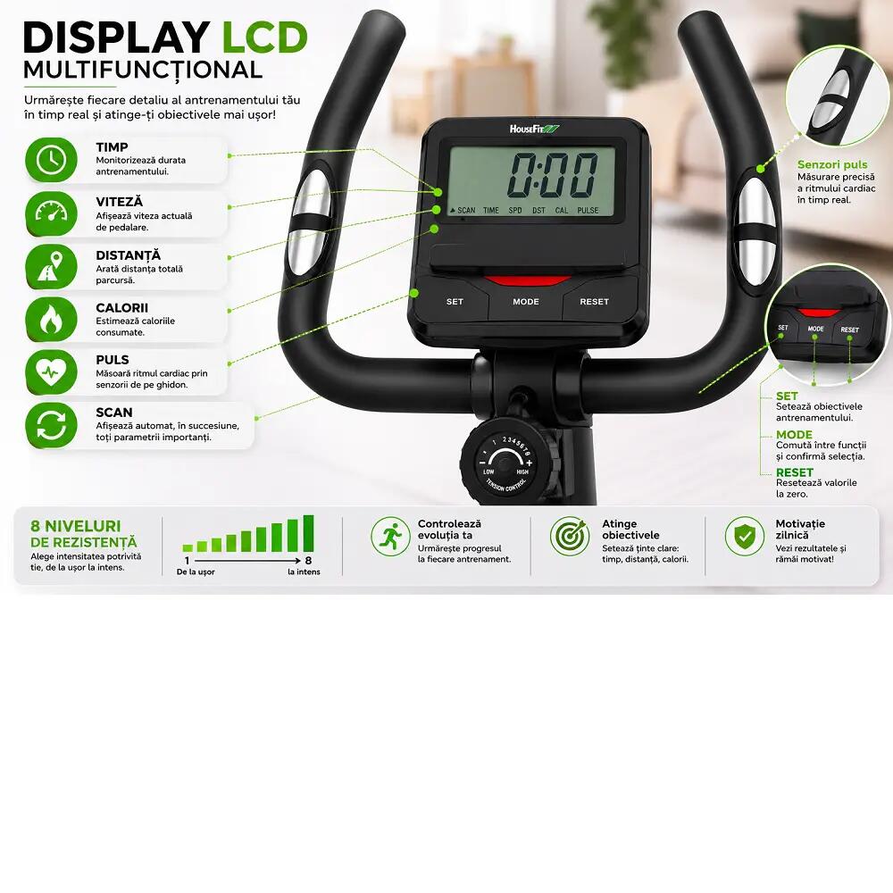 Bicicleta magnetica HB-82032HP, greutate max utilizator 140 kg, volanta 8 kg 4/9