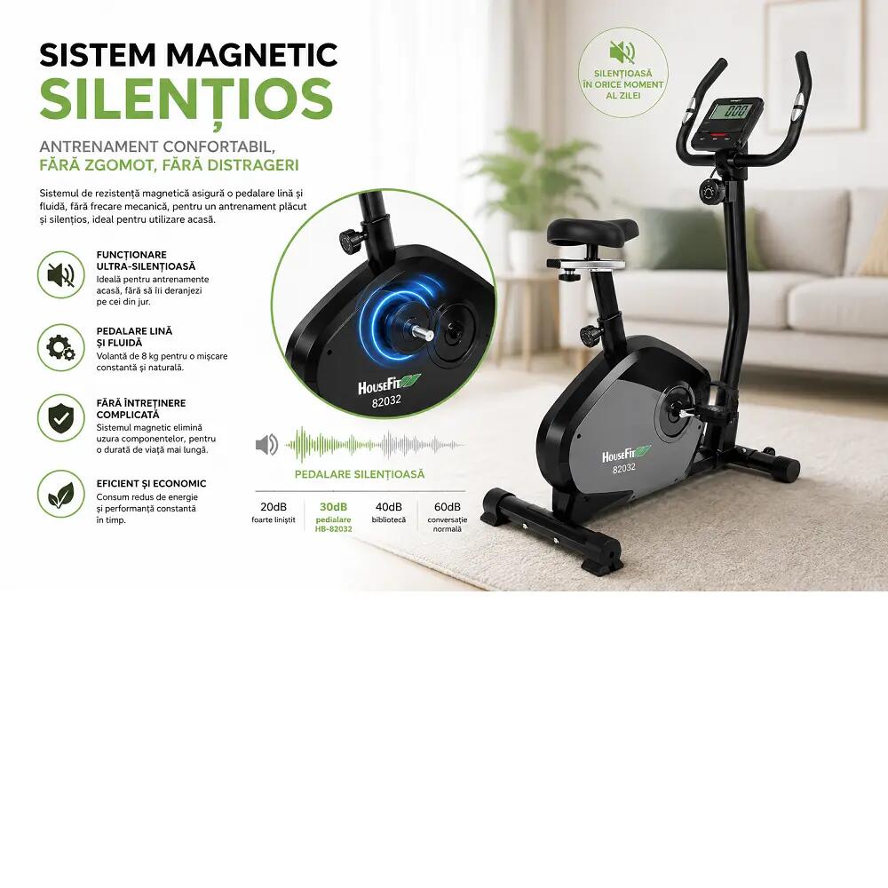 Bicicleta magnetica HB-82032HP, greutate max utilizator 140 kg, volanta 8 kg 3/9