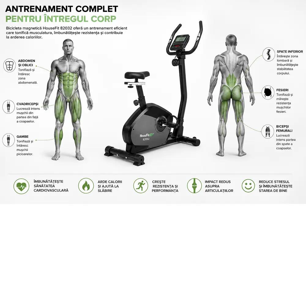 Bicicleta magnetica HB-82032HP, greutate max utilizator 140 kg, volanta 8 kg 2/9