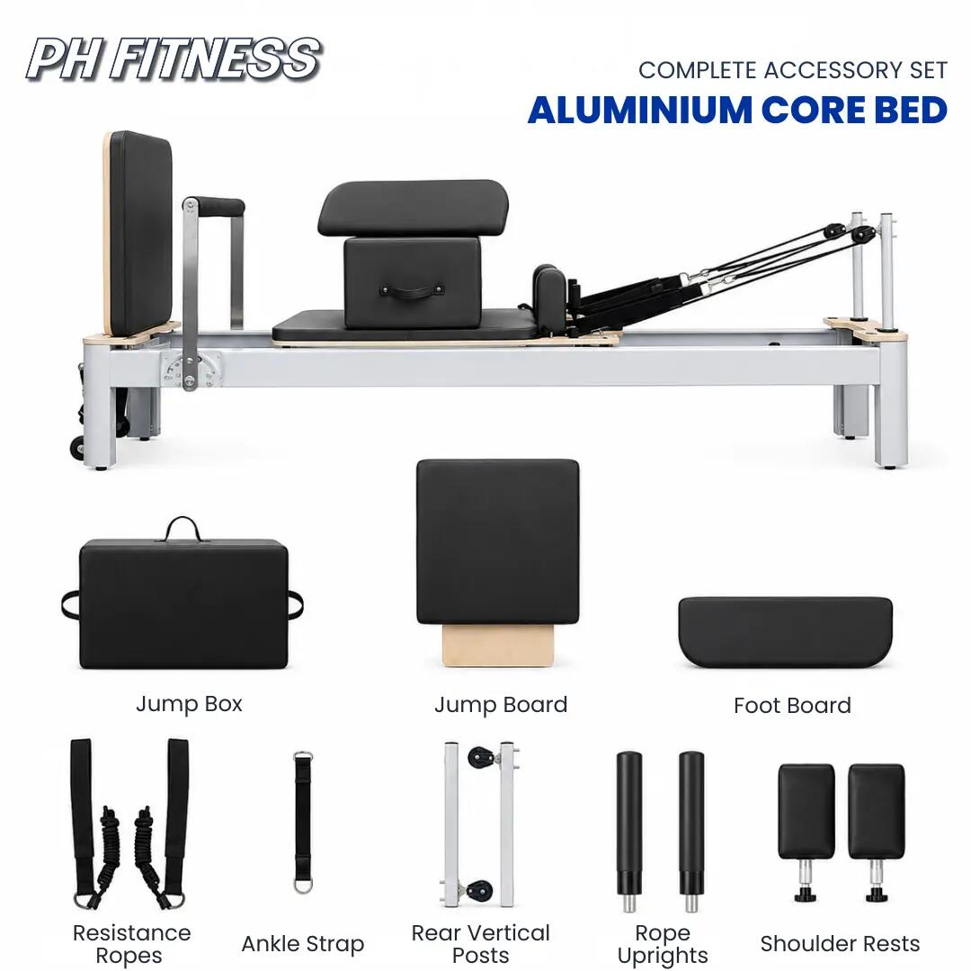 Reformer Pilates en aluminium avec box et 6 ressorts - blanc 3/9