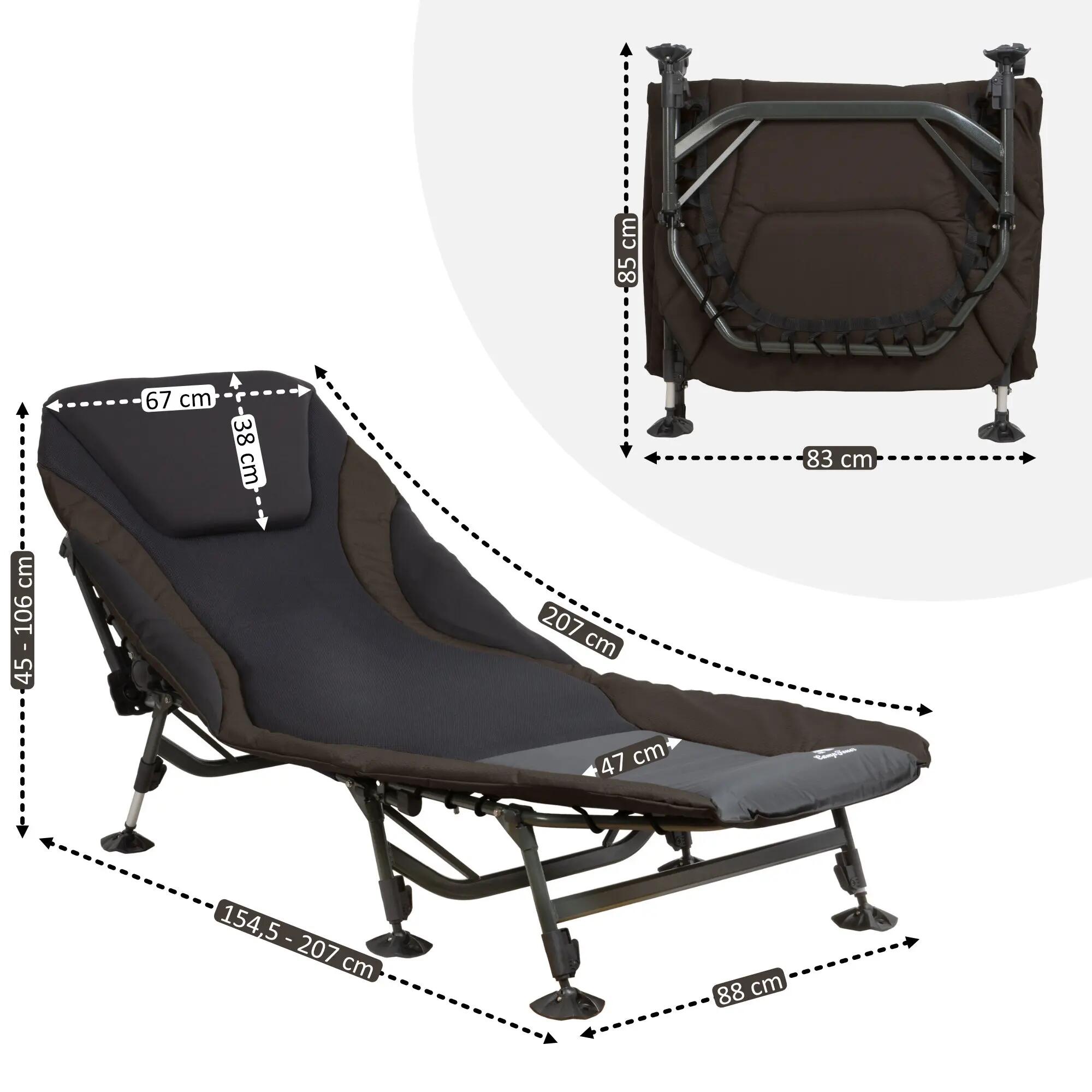 CampFeuer Karpfenliege XXL 207 x 88 x 30-106 cm, Braun, Campingliege faltbar 4/8