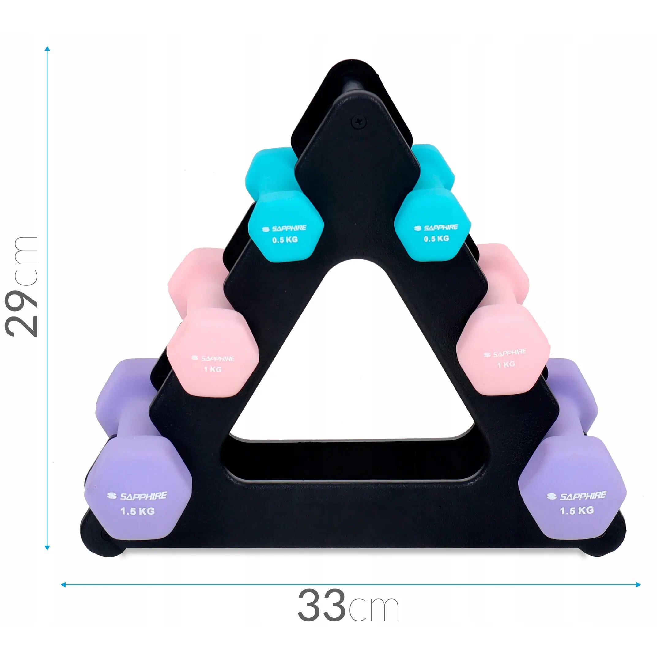 Zestaw hantelek neoprenowych Sapphire SG-210 12kg na stojaku 2x0,5, 2x1, 2x1,5kg 8/8