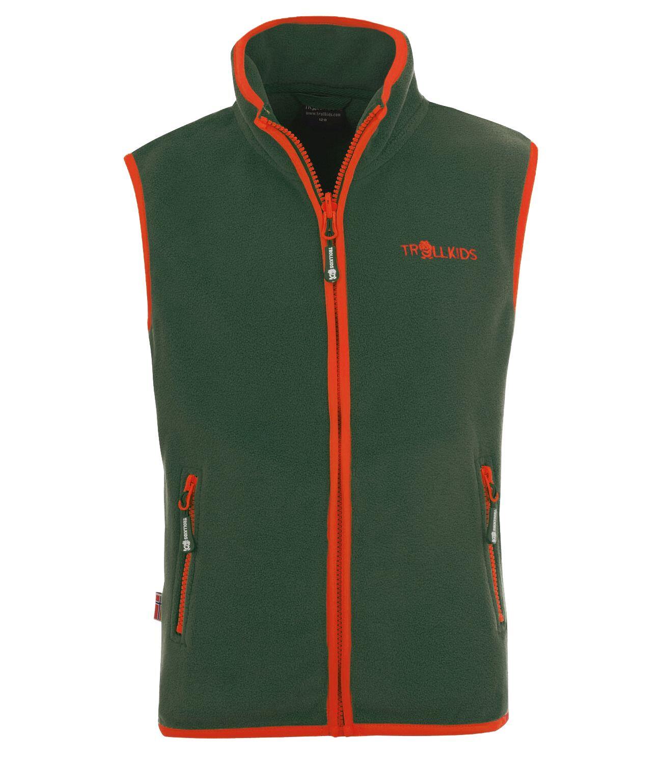 TROLLKIDS Kinder Fleece-Weste Arendal Waldgrün/Orange
