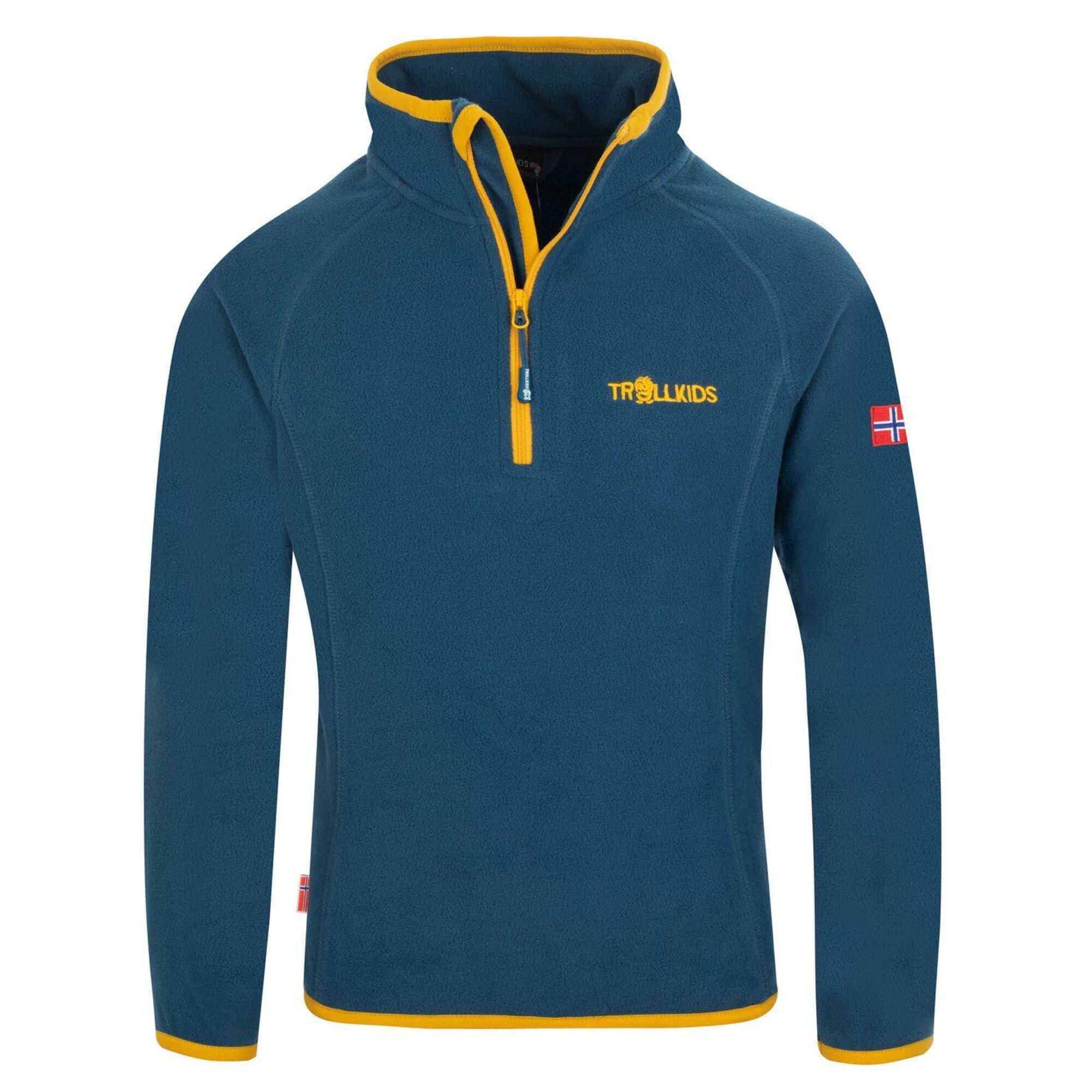 TROLLKIDS Kinder Fleece-Pullover Nordland Mystik Blau / Goldgelb