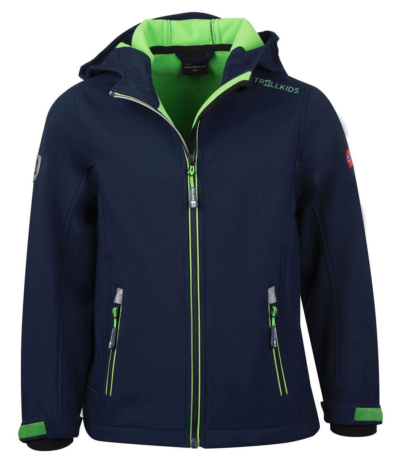 TROLLKIDS Kinder Softshelljacke Trollfjord Wasserabweisend Marineblau / Hellgrün