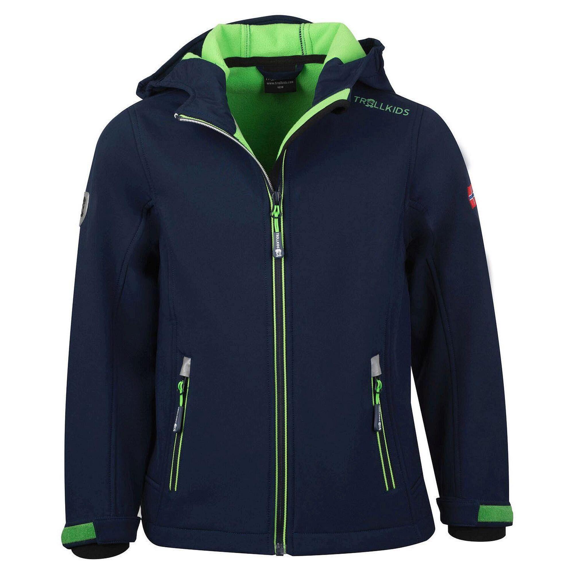 Children's Trollfjord water-repellent softshell jacket navy blue / light green