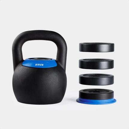 ZEUZ Verstellbare Kettlebell 16, 18, 20, 22 & 24 kg – Gusseisen – Schwarz & Blau