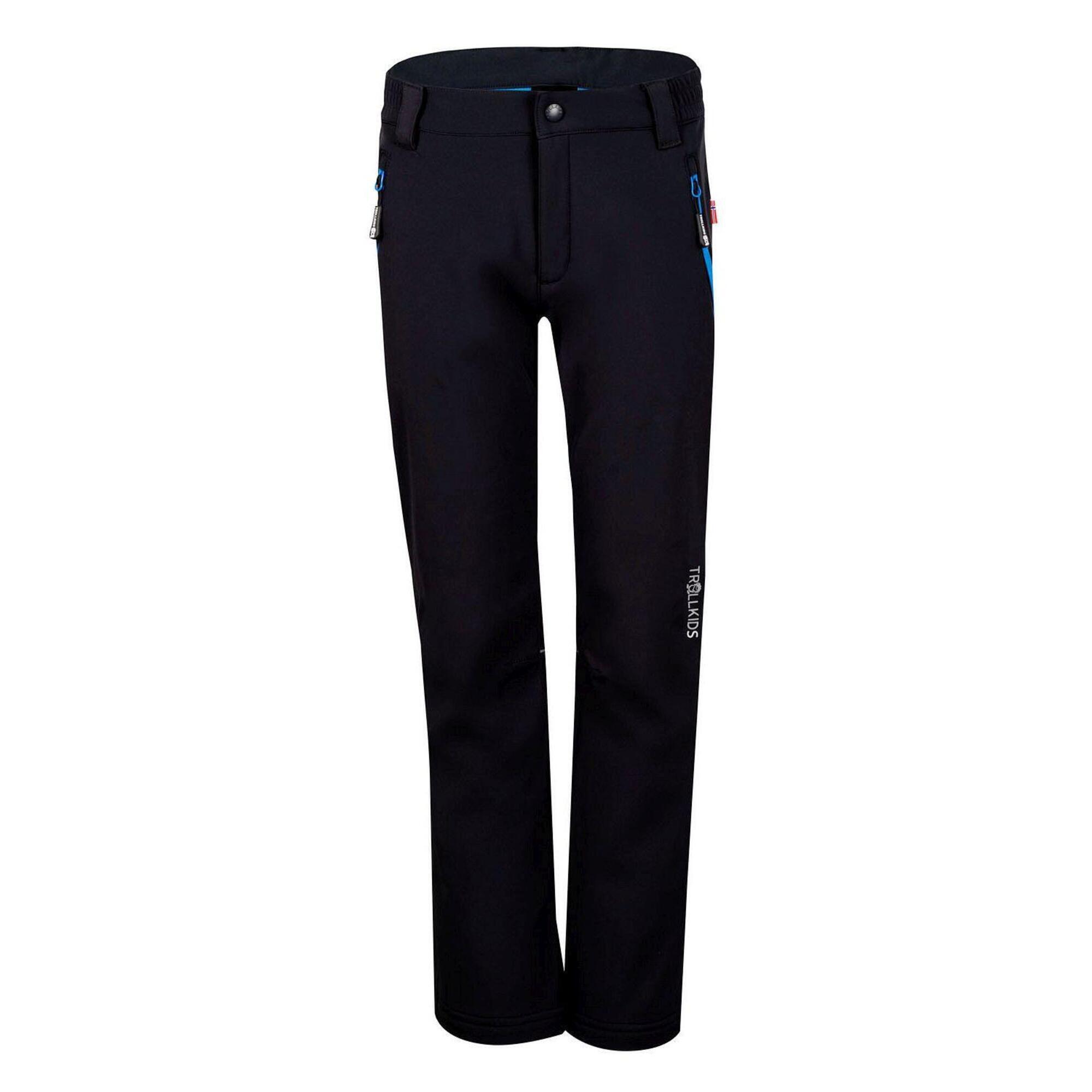 TROLLKIDS Kinder Softshell Hose Fjell Wasserabweisend Schwarz