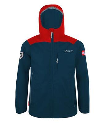 Kinder Regenjacke Bergen Stahlblau/Schwarz/Mango