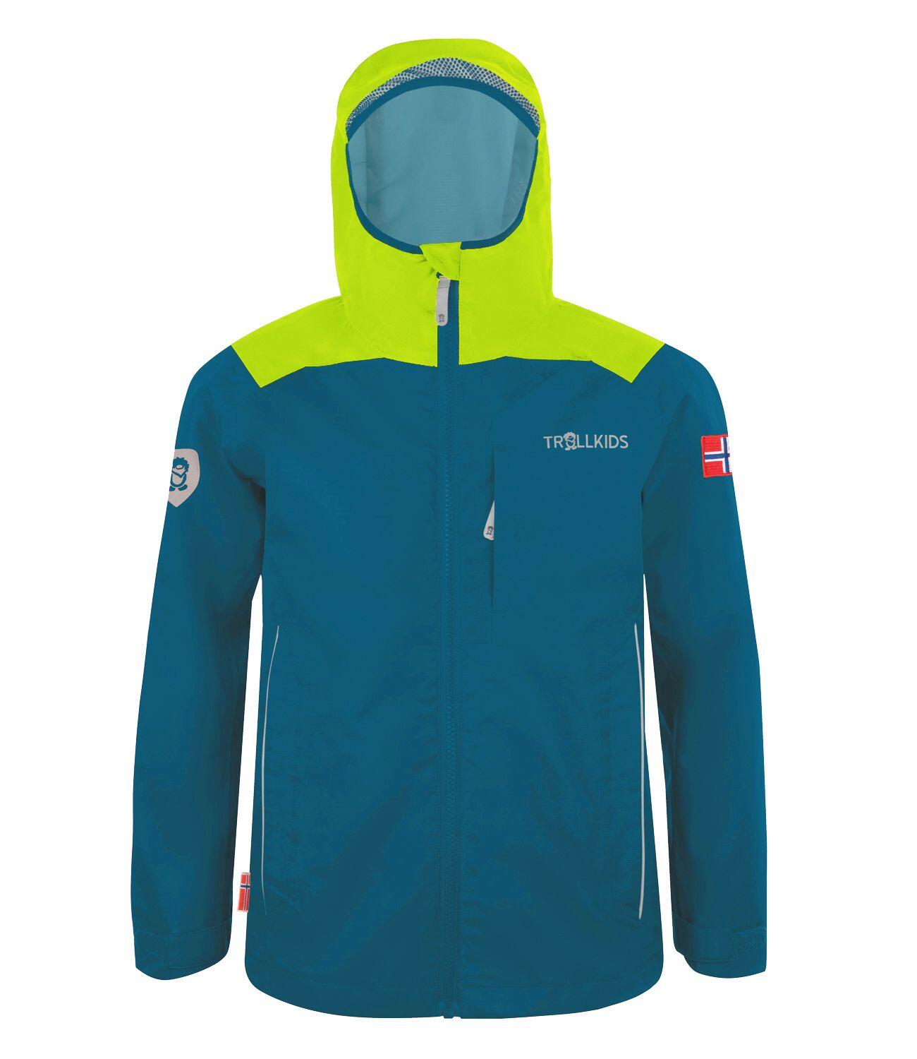 TROLLKIDS Kinder Regenjacke Bergen Petrolblau/Lime