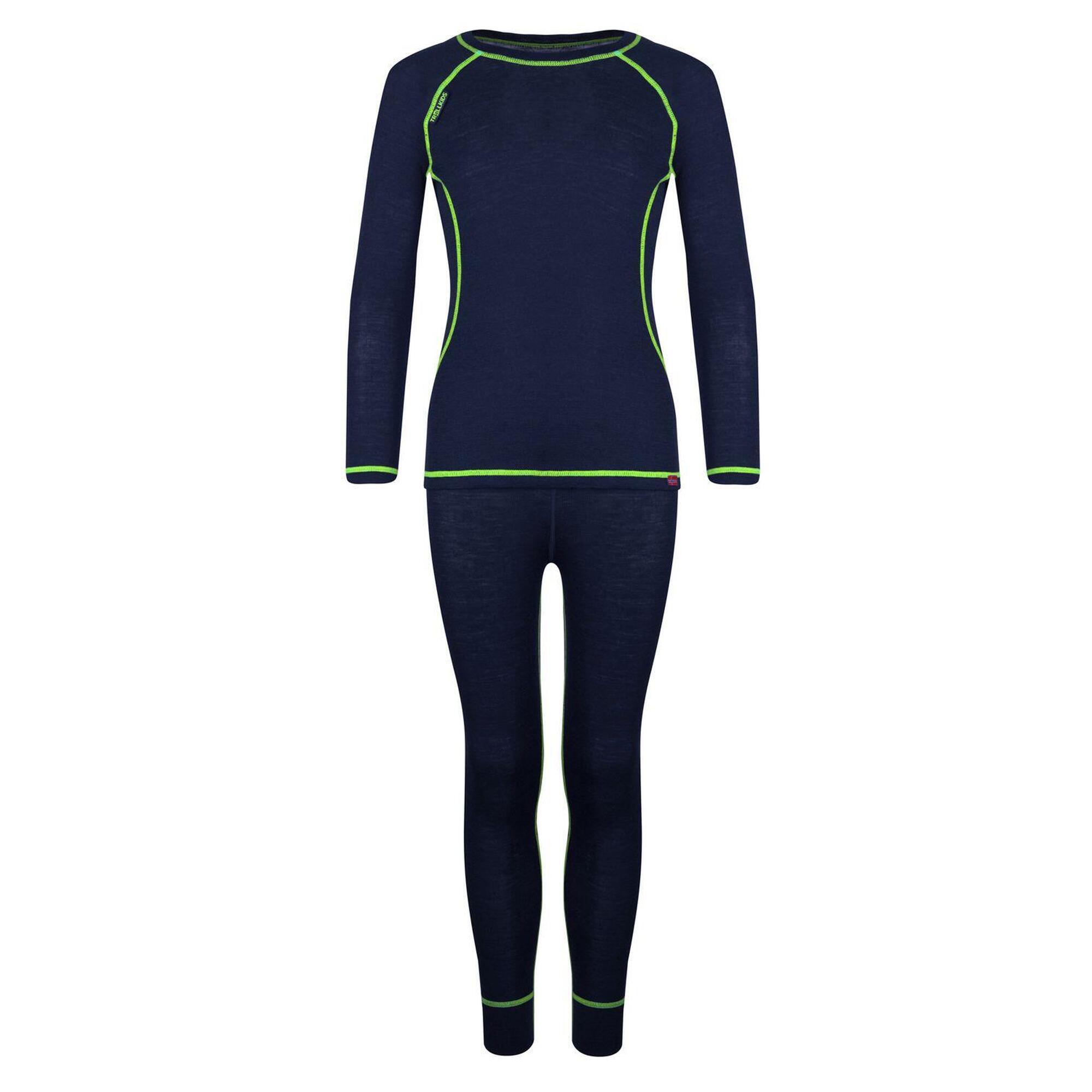 Intimo merino per bambini blu navy/verde vipera