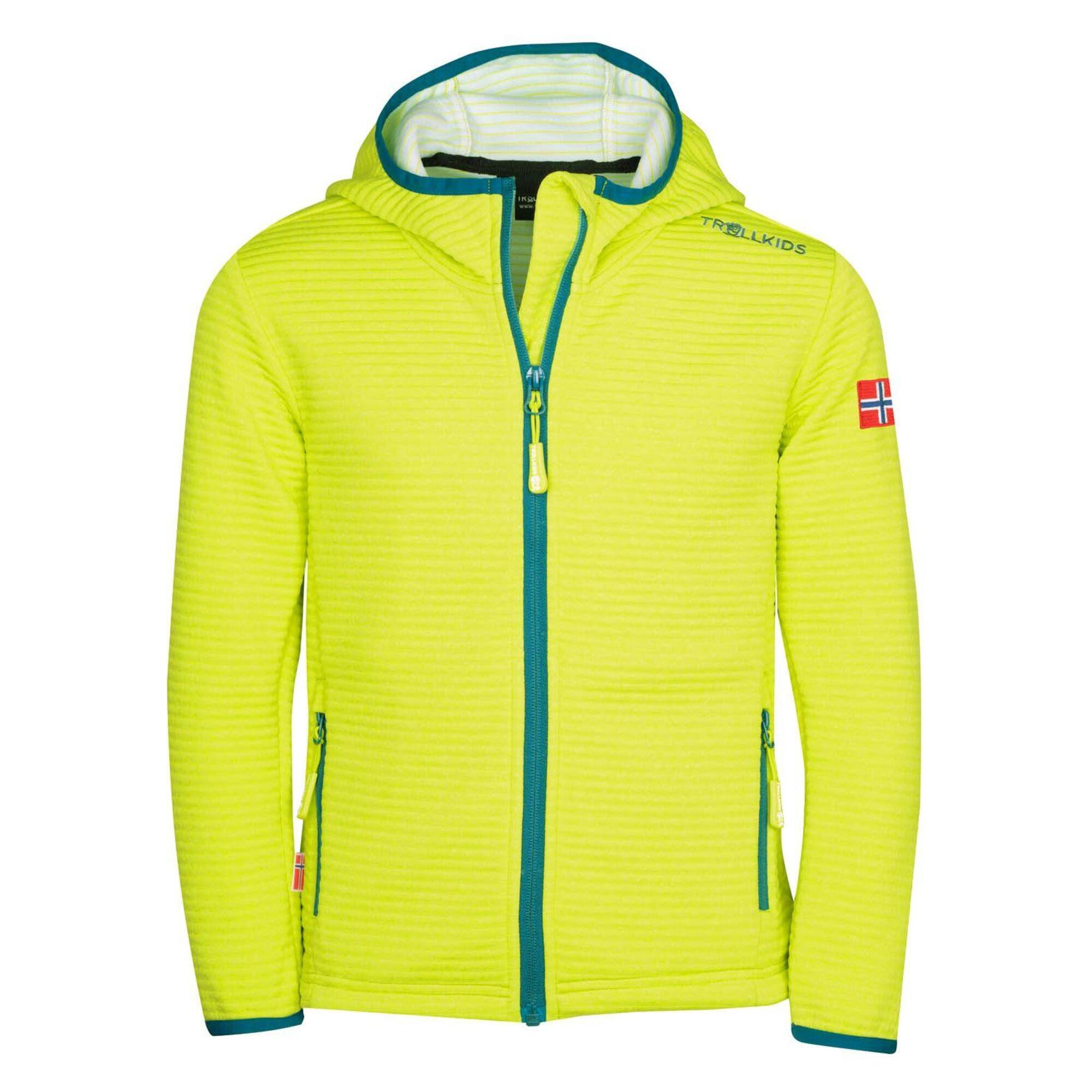 Sogndal children's fleece jacket lime yellow/petrol blue