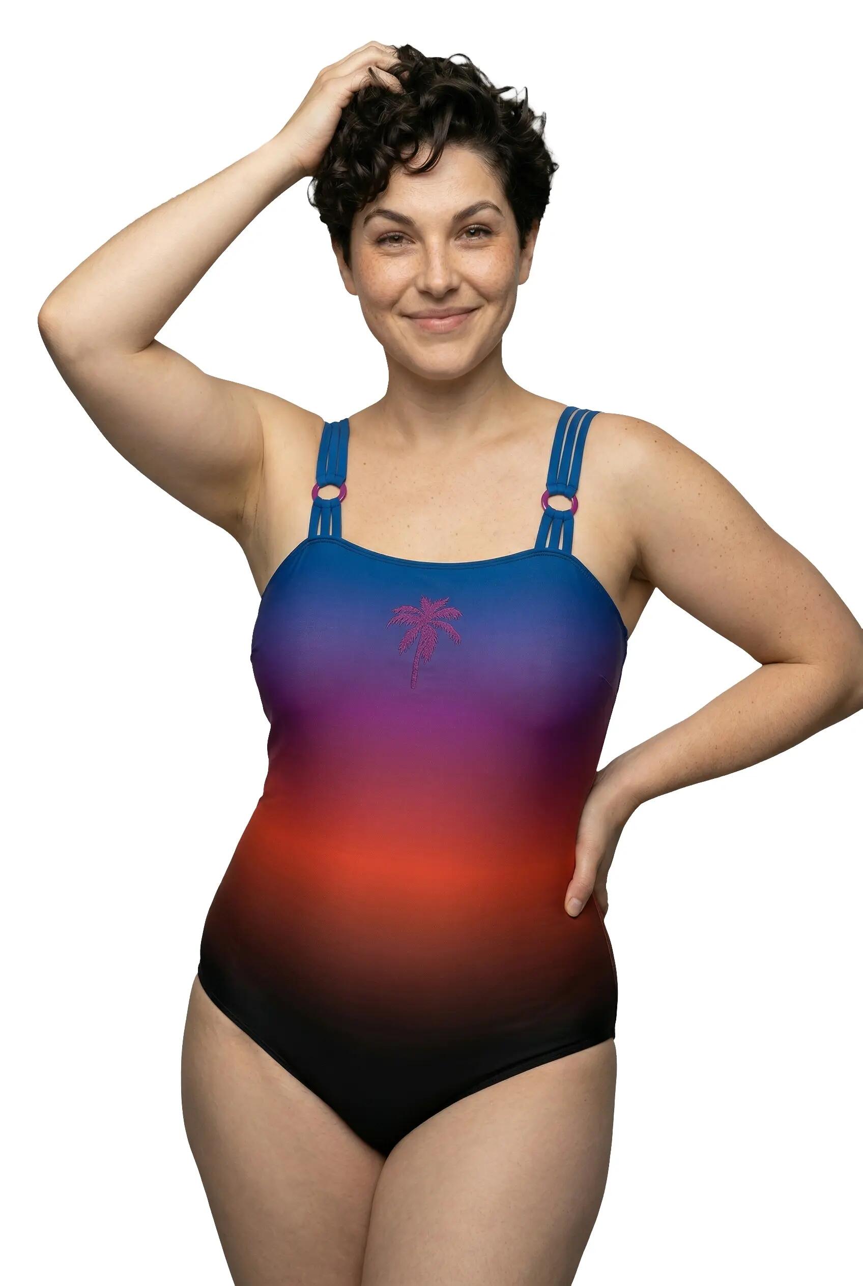 Damen Badeanzug Farbverlauf Softcups Dreierträger 4/13