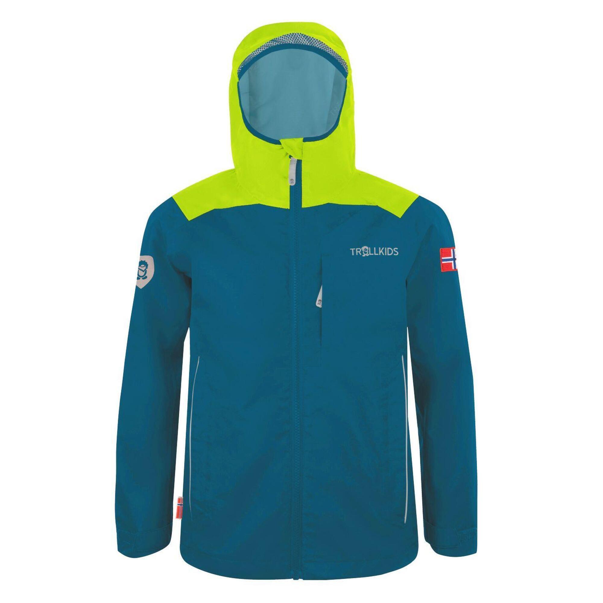 TROLLKIDS Kinder Regenjacke Bergen Petrolblau/Lime
