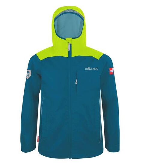 Kinder Regenjacke Bergen Stahlblau/Schwarz/Mango