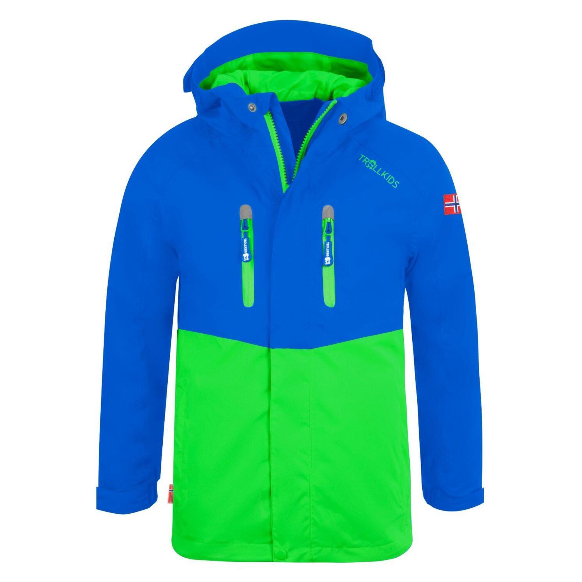 TROLLKIDS Kinder Regenjacke Nusfjord Mittelblau / Hellgrün