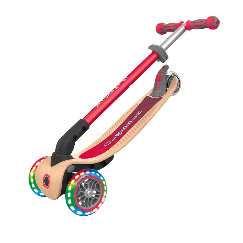 Globber Primo Wood Katlanabilir Işıklı Scooter - Kırmızı