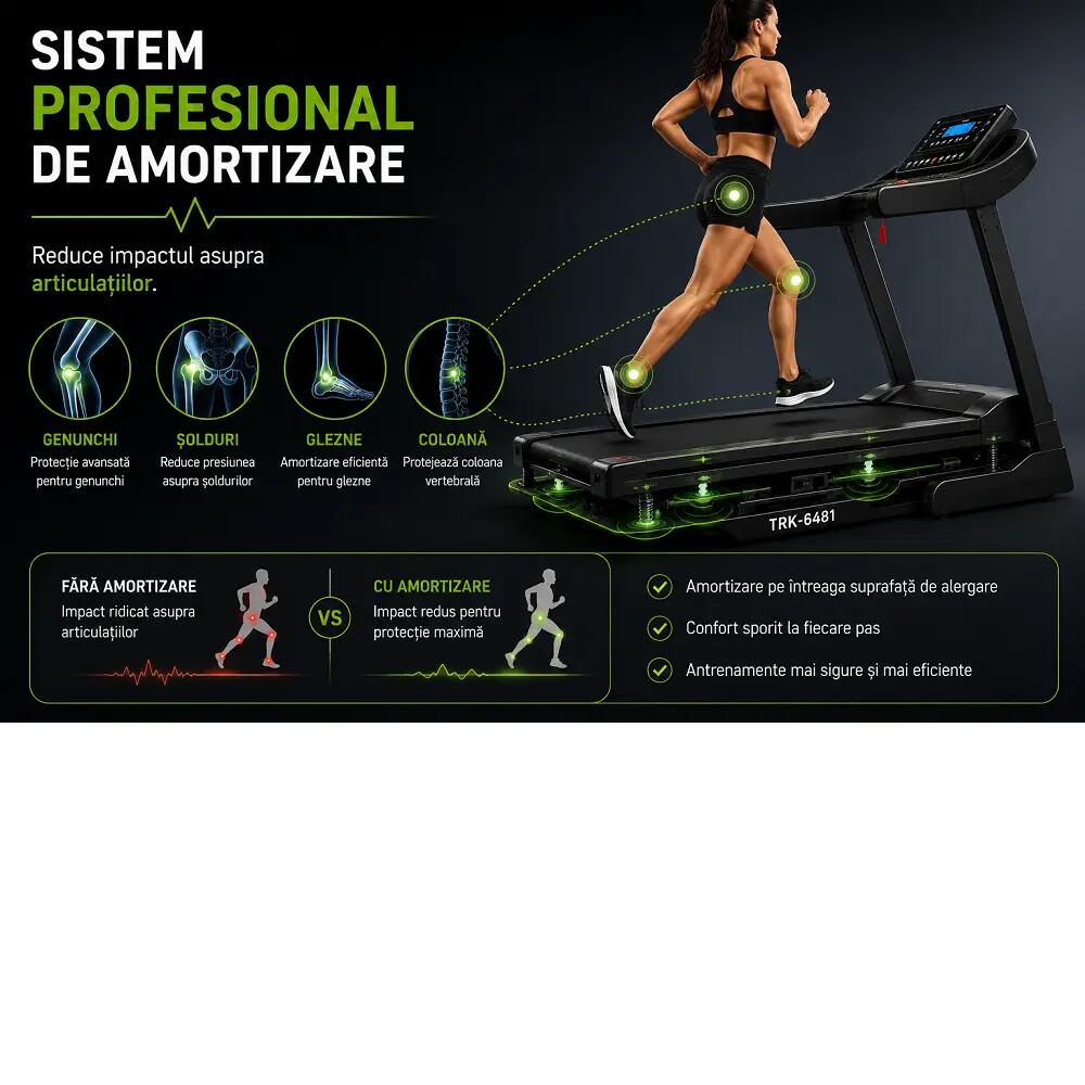Banda de alergat 6481 ,  viteza  1-16 km/h, motor  2, 5 CP, inclinare motorizata 5/14