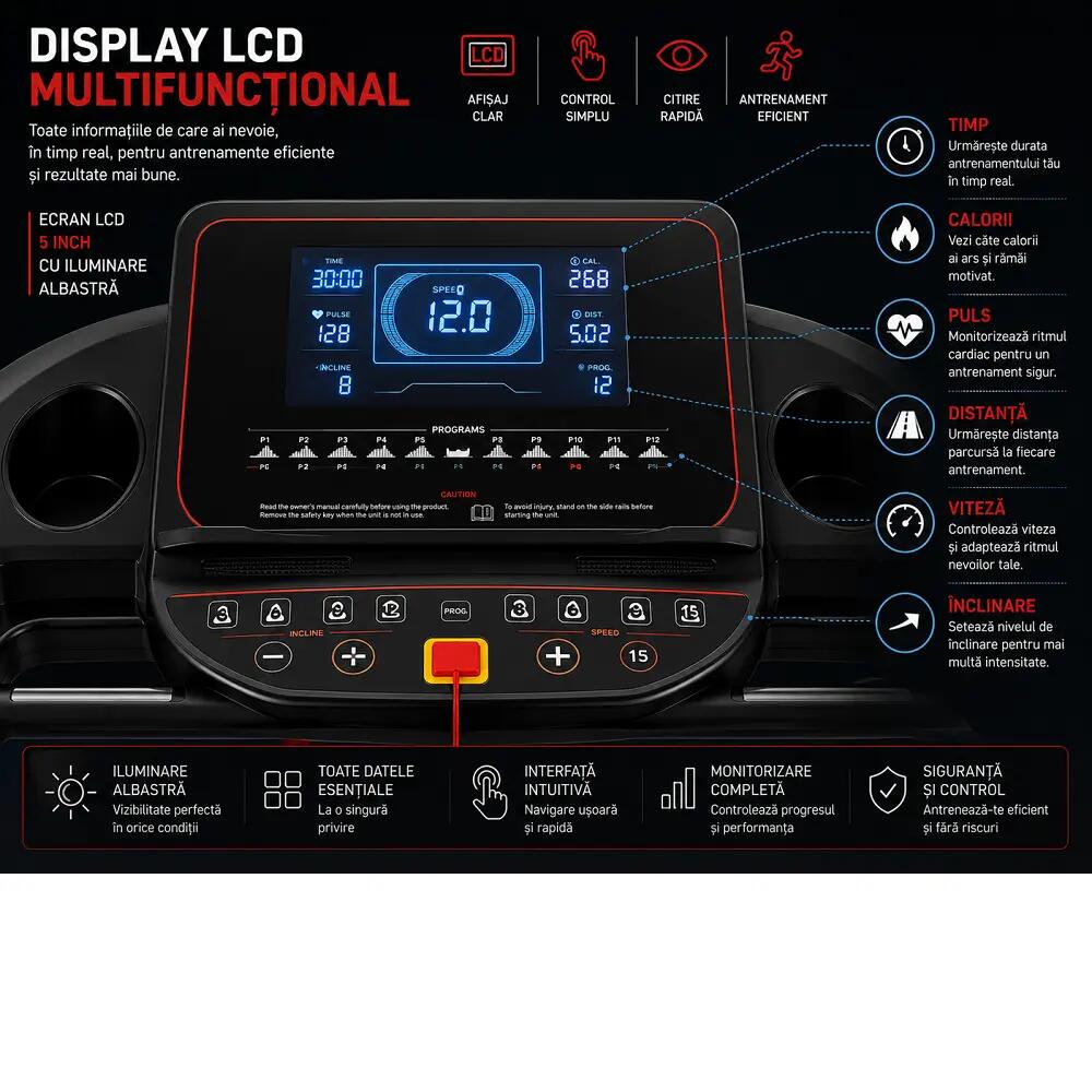 Banda de Alergare Electrica ECOFIT, Model GB-TD3420L, 15km/h, 15% automat 8/12