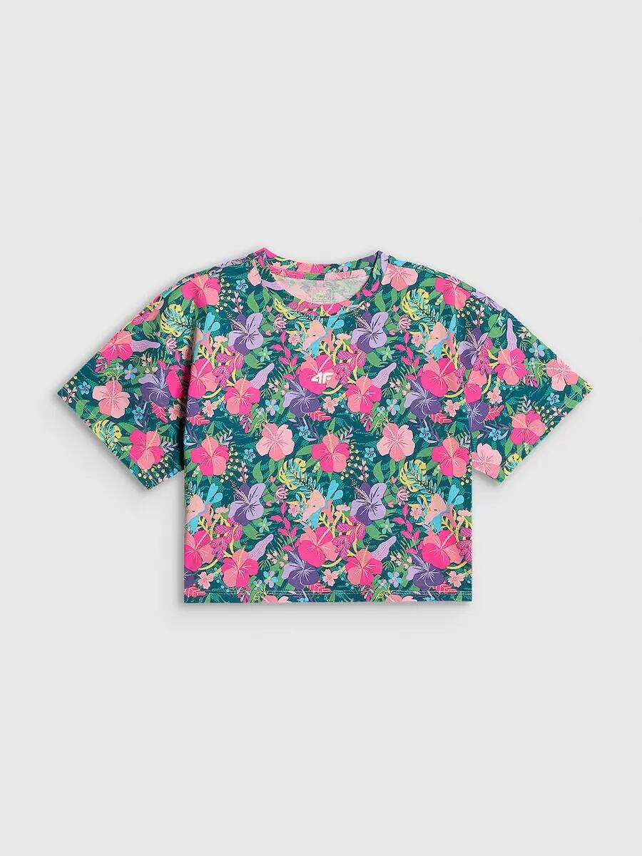 T-shirt boxy z nadrukiem dziewczęcy 4F 5/5