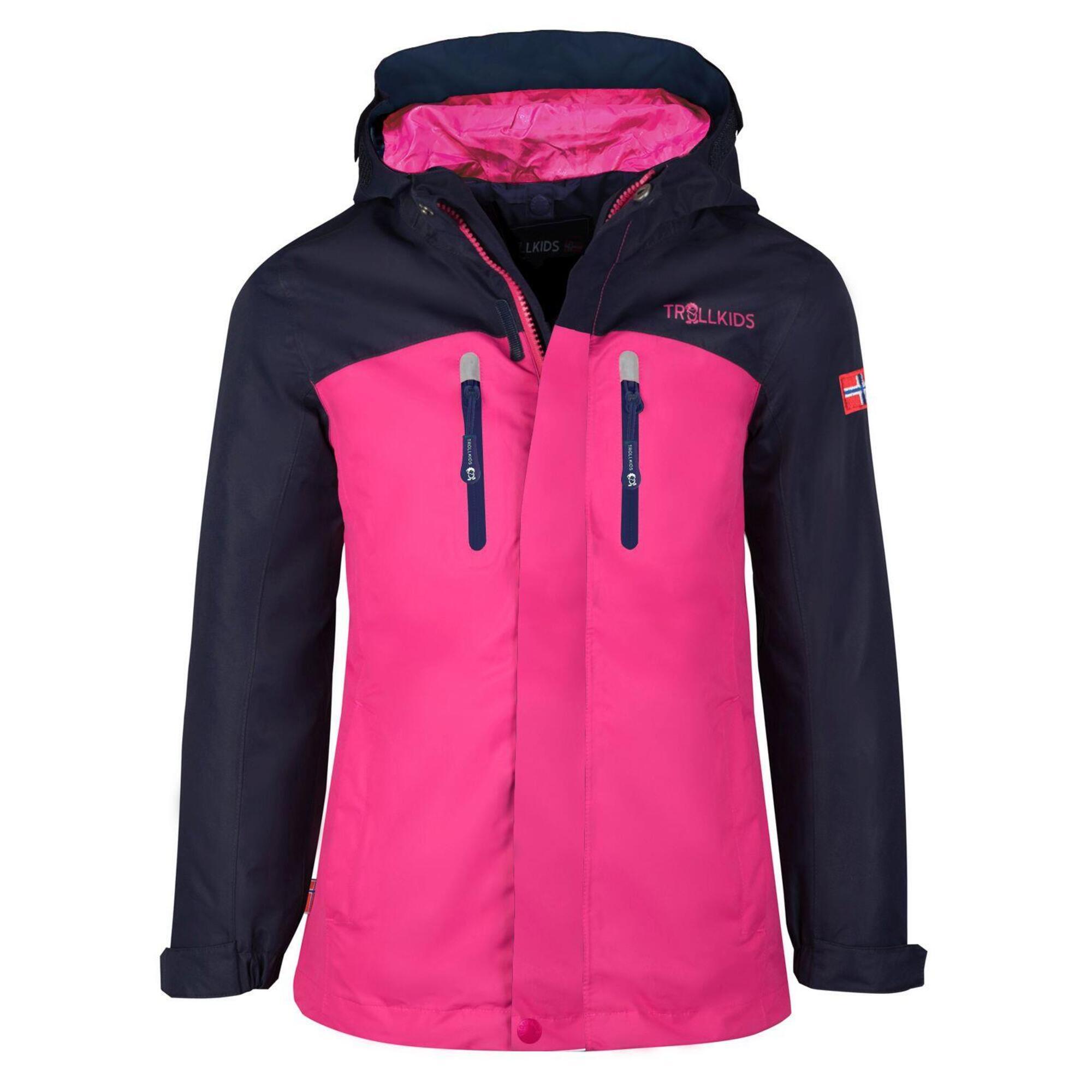 Children's Nusfjord waterproof rain jacket navy blue/magenta