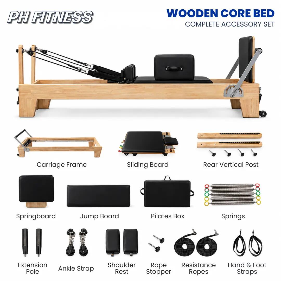 Reformer Pilates em madeira com caixa e 6 molas 3/9