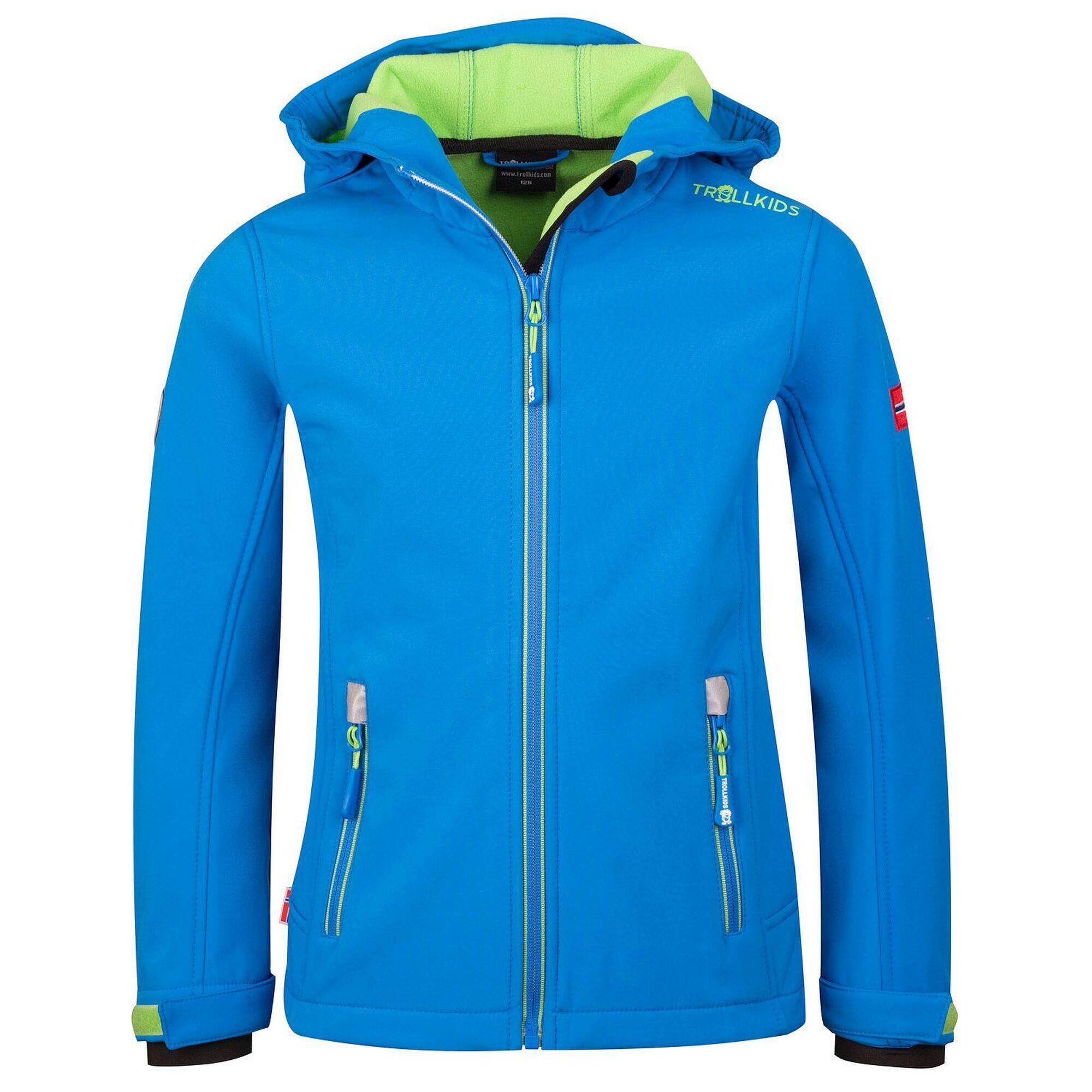 Children's Trollfjord Water-repellent Softshell Jacket Medium Blue/Green