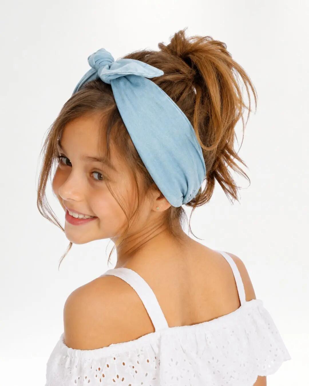 Tiara infantil com nó de jeans 3/4