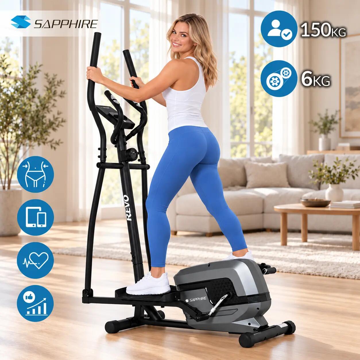 Trenażer eliptyczny Sapphire SG-940E REVO magnetyczny koło 6kg pomiar pulsu 3/13