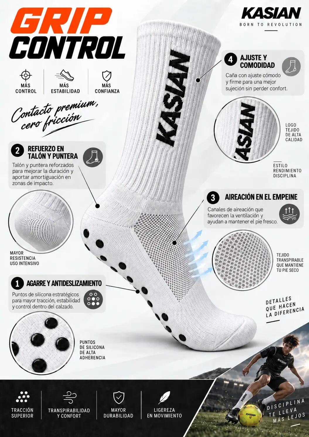 Calcetines antideslizantes unisex fútbol, pádel y tenis Grip Control pack 3 5/7