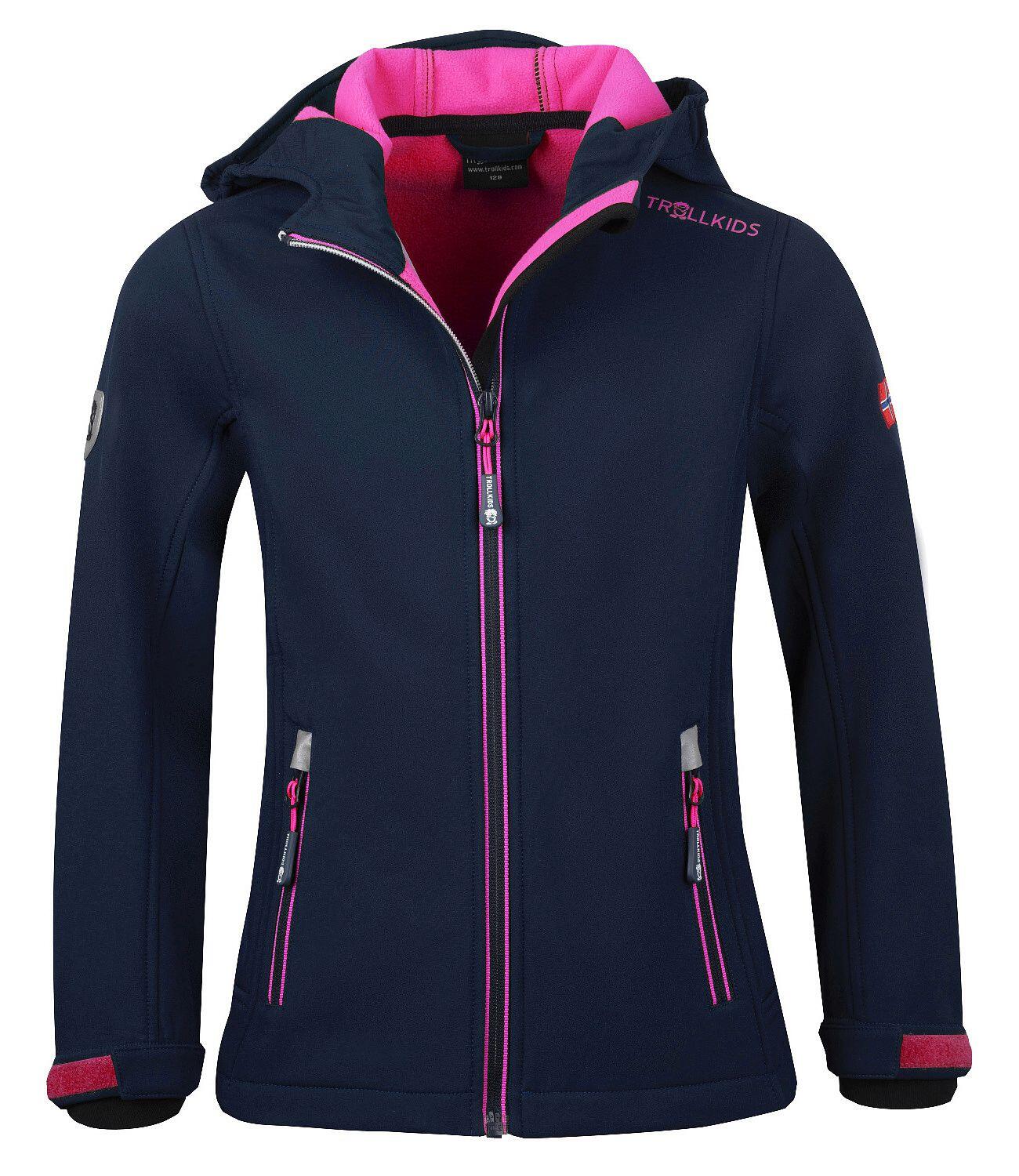 TROLLKIDS Mädchen Softshelljacke Trollfjord Wasserabweisend Marineblau / Magenta