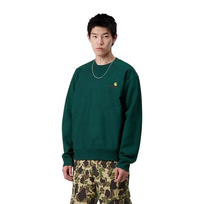 Sudadera Carhartt Verde American Script Sweatshirt Dark Fir Suave y Cálida 3/5