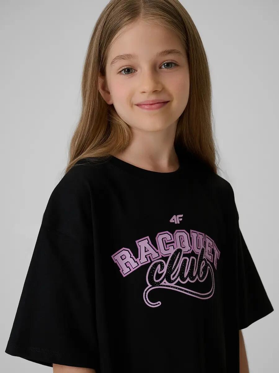 T-shirt oversize z nadrukiem dziewczęcy 4F 3/7